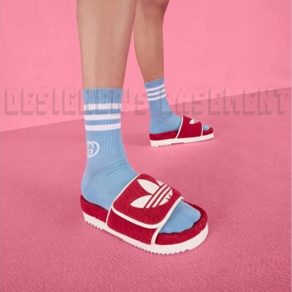 GUCCI x Adidas woman 36 EU- 6 US Red GG Sponge & Trefoil platform Slide sandals - Picture 3 of 14